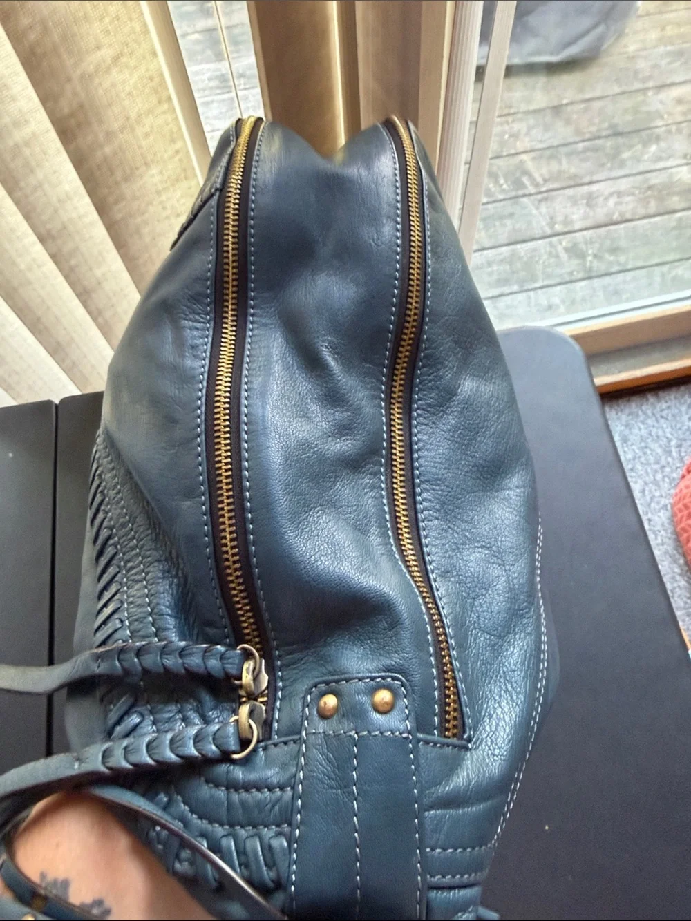 orYANY Teal Leather Fringe Hobo Bag